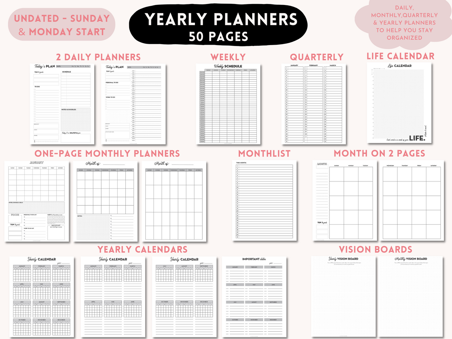 Ultimate Planner Bundle - 160 Printable Planner Inserts for A5, US Letter, Classic Happy Planner