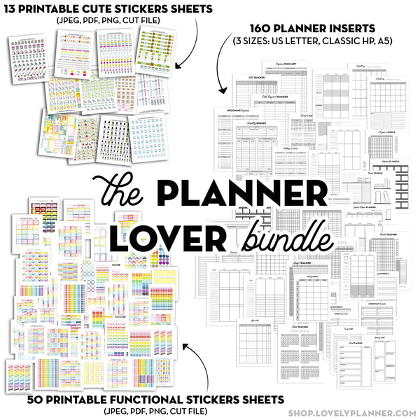The Planner Lover Bundle: 160 Planner Inserts + 63 Planner Stickers Sheets