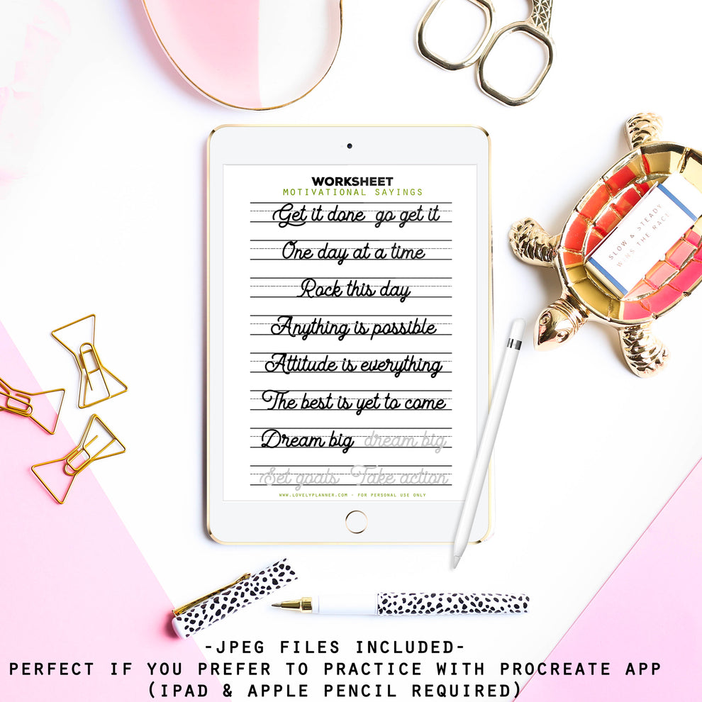 Monoline Script Lettering - 40 Practice Worksheets – Lovely Planner