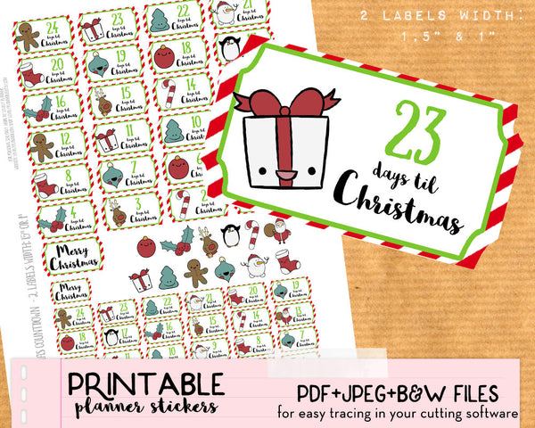 Christmas Countdown Stickers - Printable