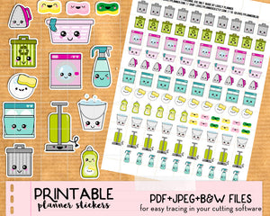 Kawaii Cleaning Stickers - Printable