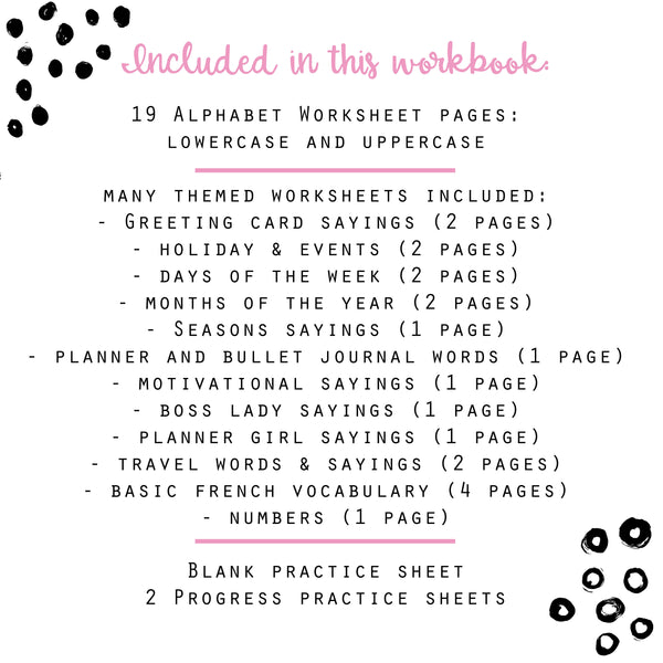 Brush Script Lettering - 40 Practice Worksheets