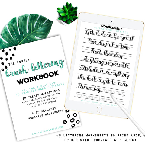 Brush Lettering - 40 Practice Worksheets