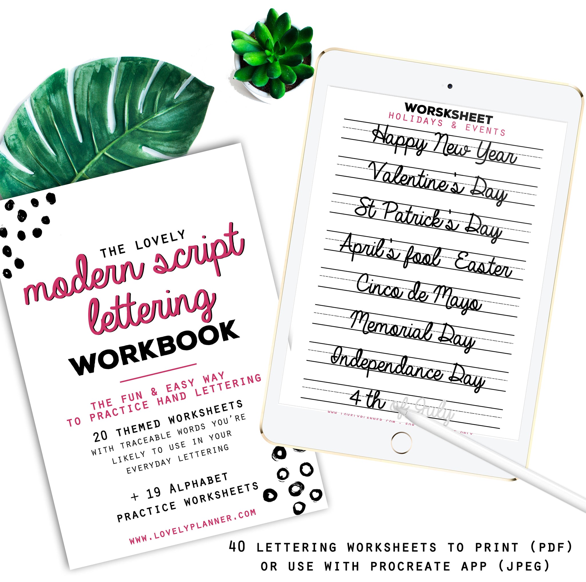 Modern Script Lettering - 40 Practice Worksheets