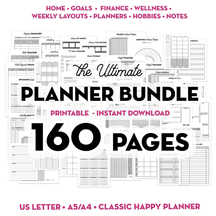 Ultimate Planner Bundle - 160 Printable Planner Inserts for A5, US Let ...